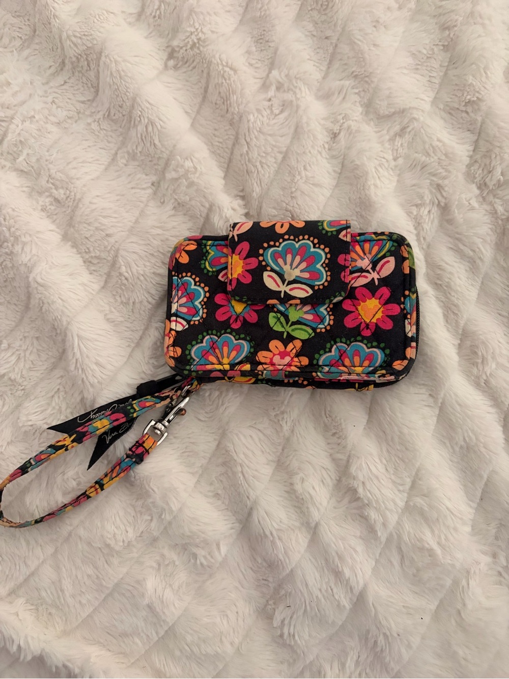Vera Bradley Black Floral Wristlet Wallet with Multicolor Flowers